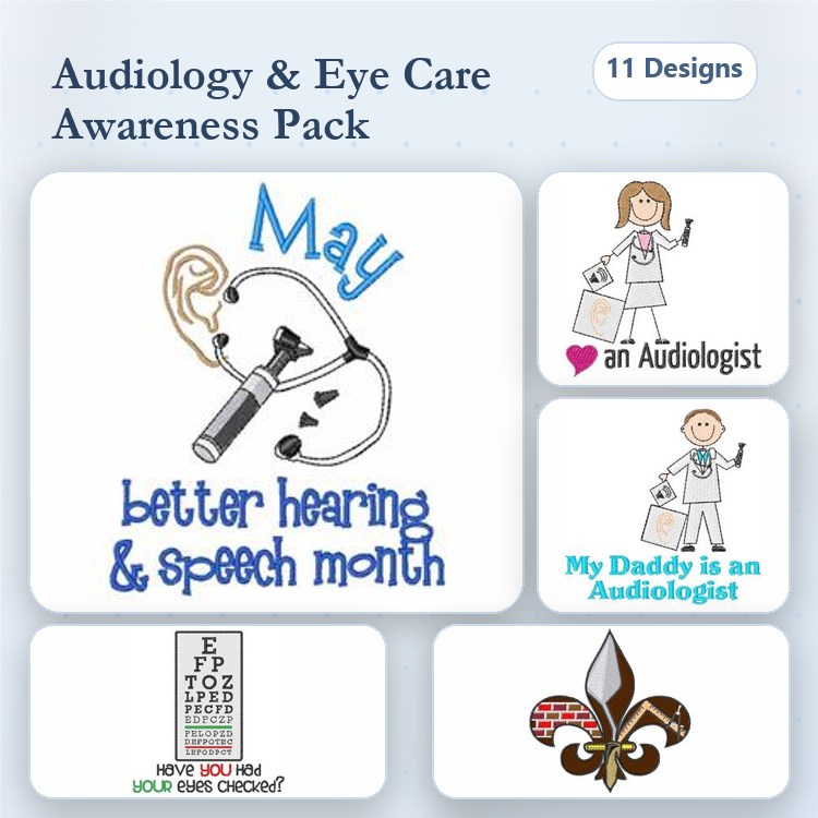 Audiology Awareness Embroidery Designs Bundle – Stethoscope, Heart for Audiologists, Better Hearing & More (11 Designs)