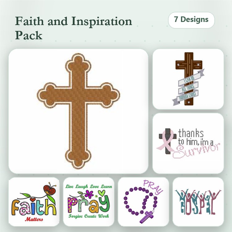 Faith and Inspiration Embroidery Designs Bundle – Cross, Pray, Love Laugh Live Dream & More (7 Designs)