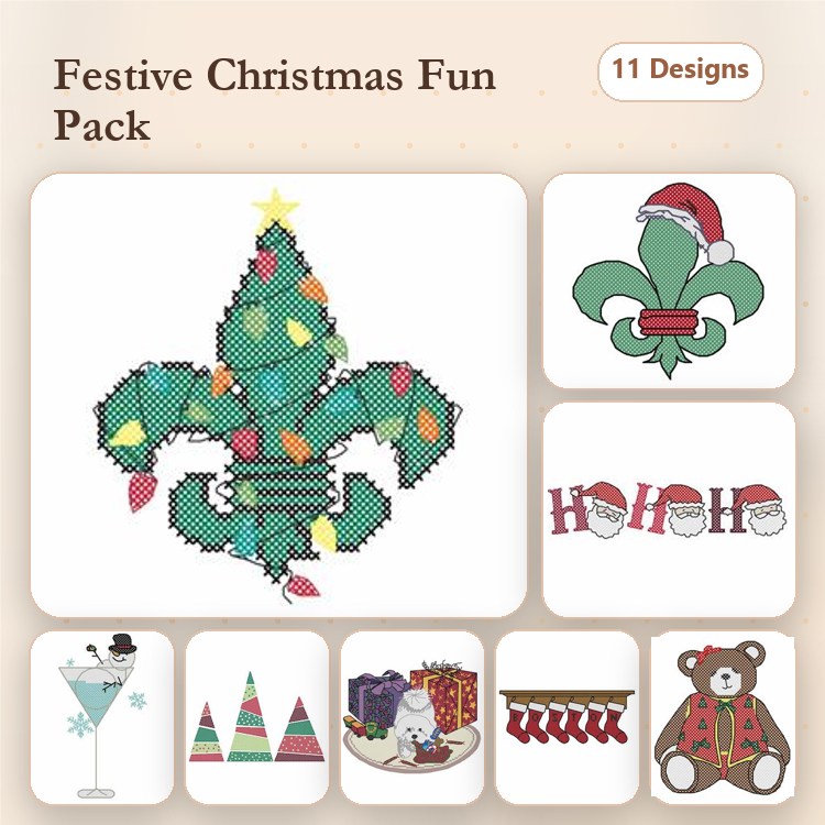 Christmas Tree & Fleur-de-lis Embroidery Bundle – Holiday Designs (11 Designs)