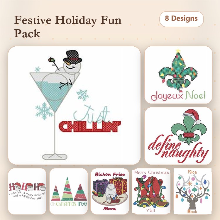 Fleur de Lis & Holiday Embroidery Bundle – Christmas Cheer (8 Designs)
