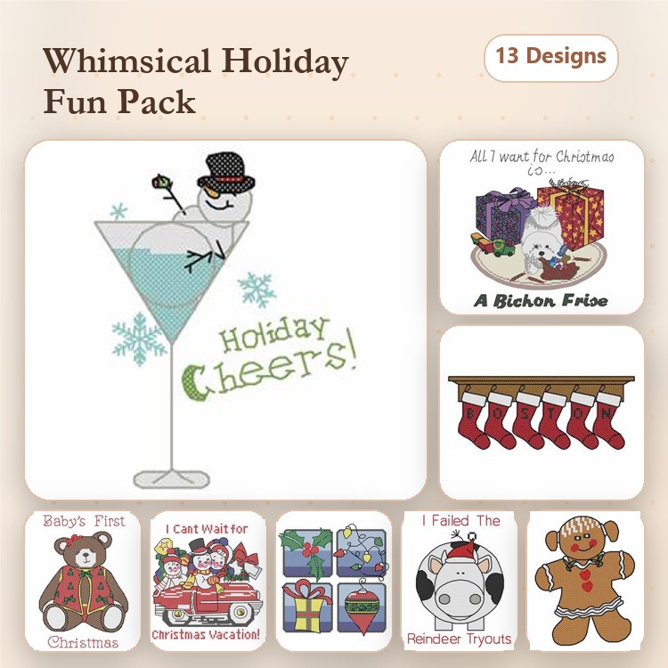 Christmas Embroidery Bundle – Holiday Cheers, Bear & More (7 Designs)