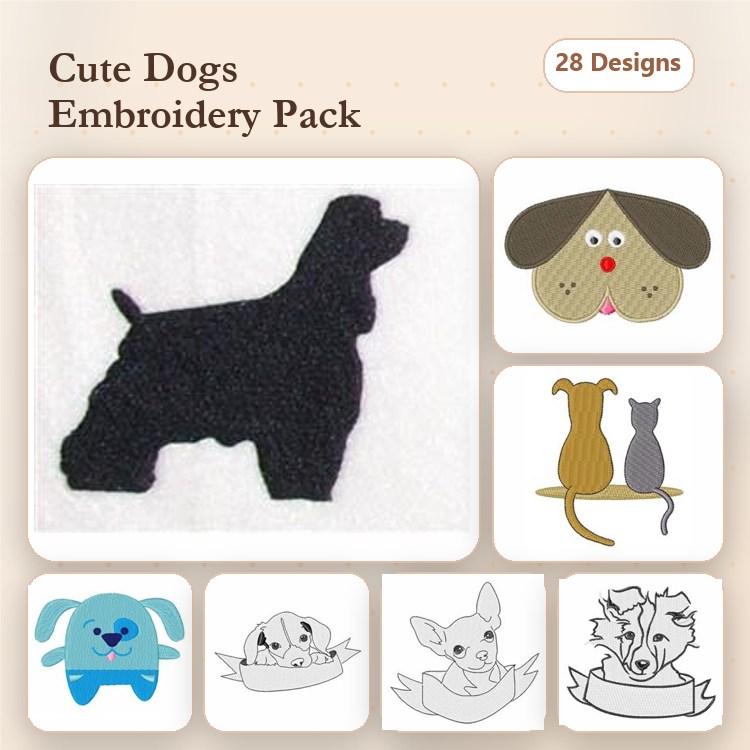 Dog Embroidery Bundle – Cute Canines (28 Designs)
