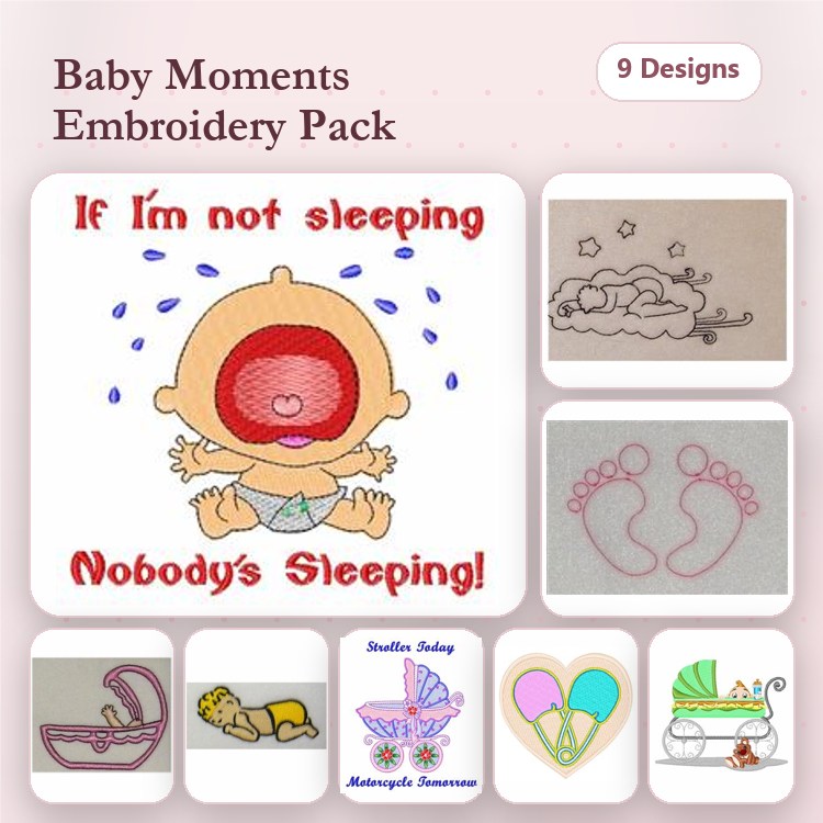 Redwork Baby Embroidery Bundle – Baby with Tears, Sleeping Baby, Baby Feet & More (9 Designs)