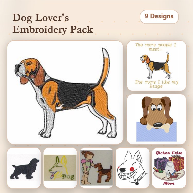 Dog Breed Embroidery Bundle – Bichon Frise, Beagle & More (9 Designs)