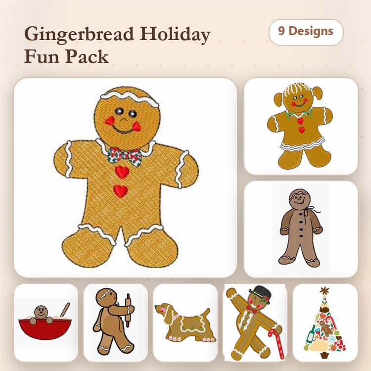 Gingerbread Character Embroidery Bundle – Festive Designs (9 Designs)