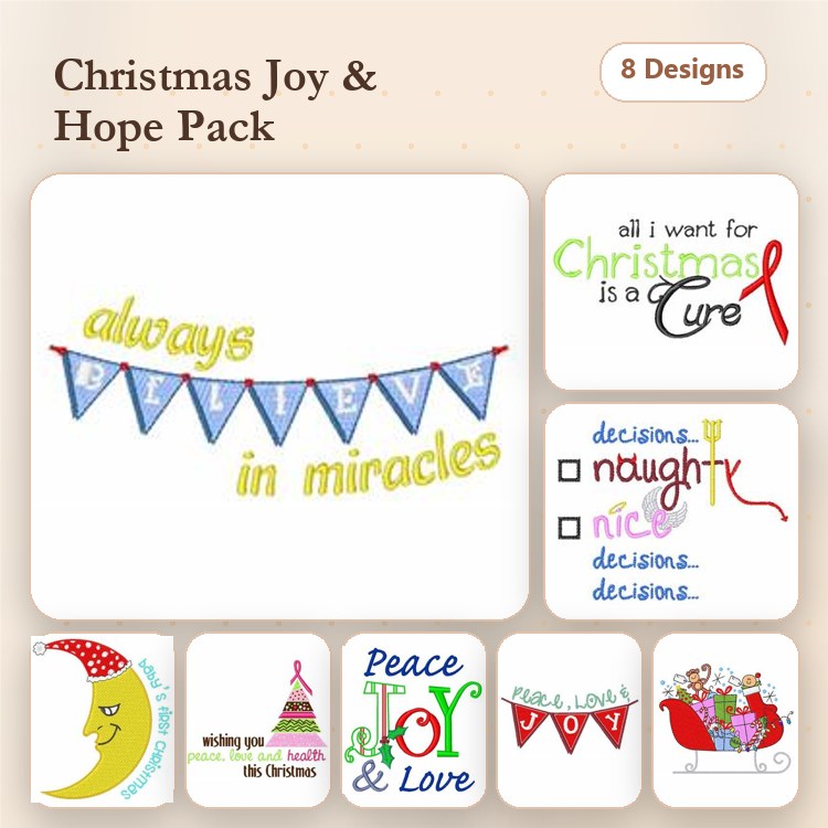 Christmas Sayings & Imagery Embroidery Designs Bundle – Always Believe in Miracles, Christmas is a Cure, & More (8 Designs)