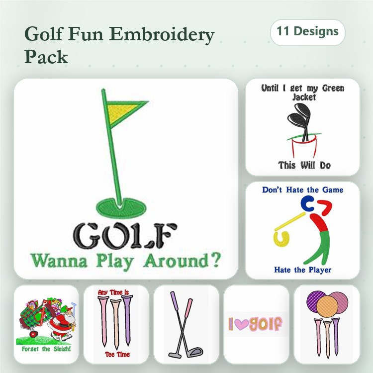 Golf Themed Embroidery Designs Bundle – Golf Flag, Golf Saying: Until I get my Green Jacket, I ❤️ Golf & More (11 Designs)