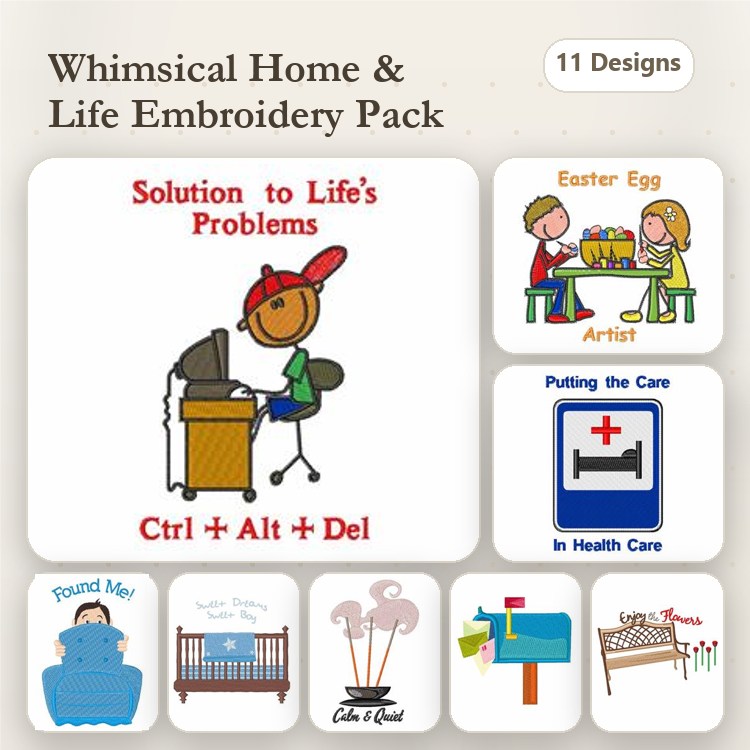 Funny Life Embroidery Designs Bundle – Ctrl Alt Del, Home Sweet Home, Crafty Lady & More (11 Designs)