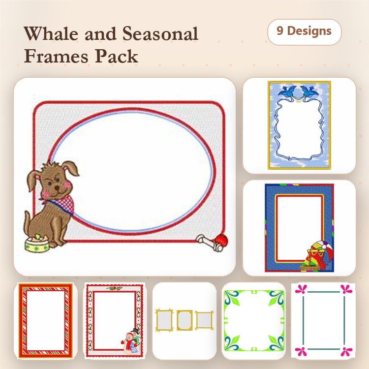 Whale & Dog Frames Embroidery Bundle – Fun Decorative Designs (9 Designs)