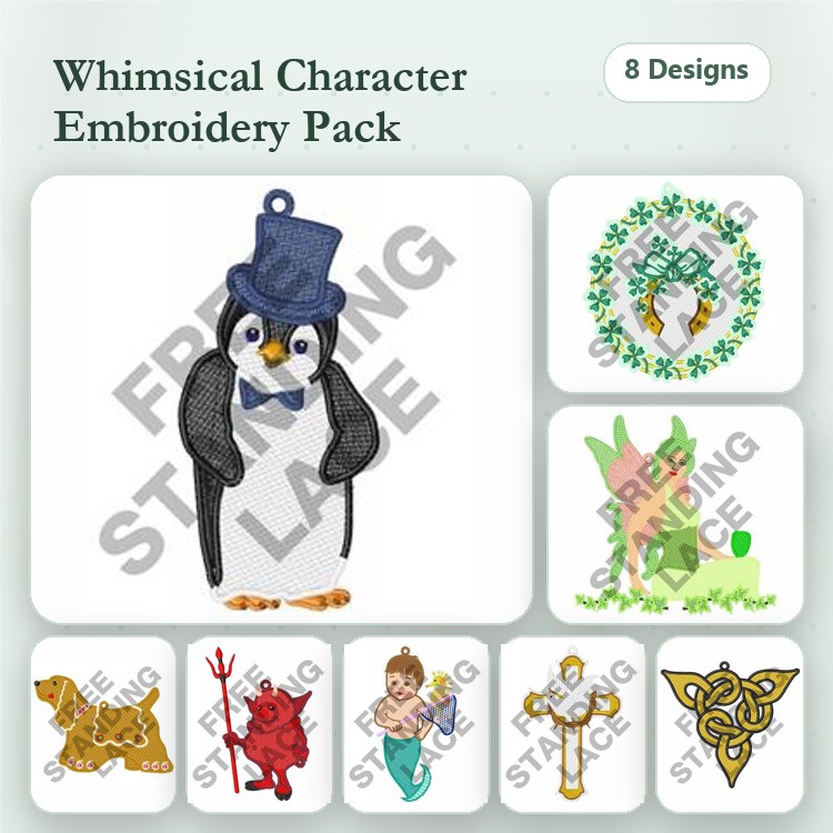 Penguin & Leprechaun Embroidery Bundle – Holiday Designs (8 Designs)