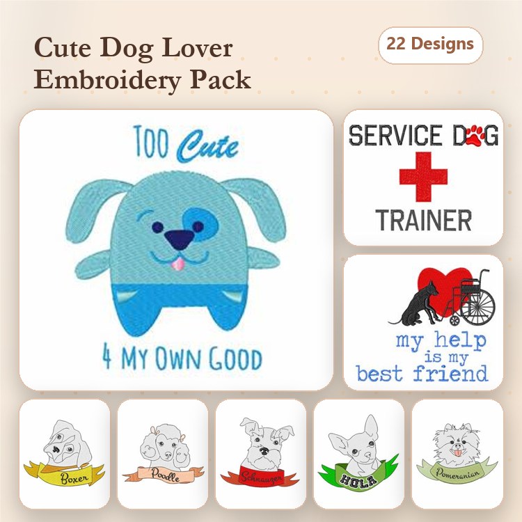 Service Dog & Trainer Embroidery Bundle – Heart & Funny Designs (22 Designs)