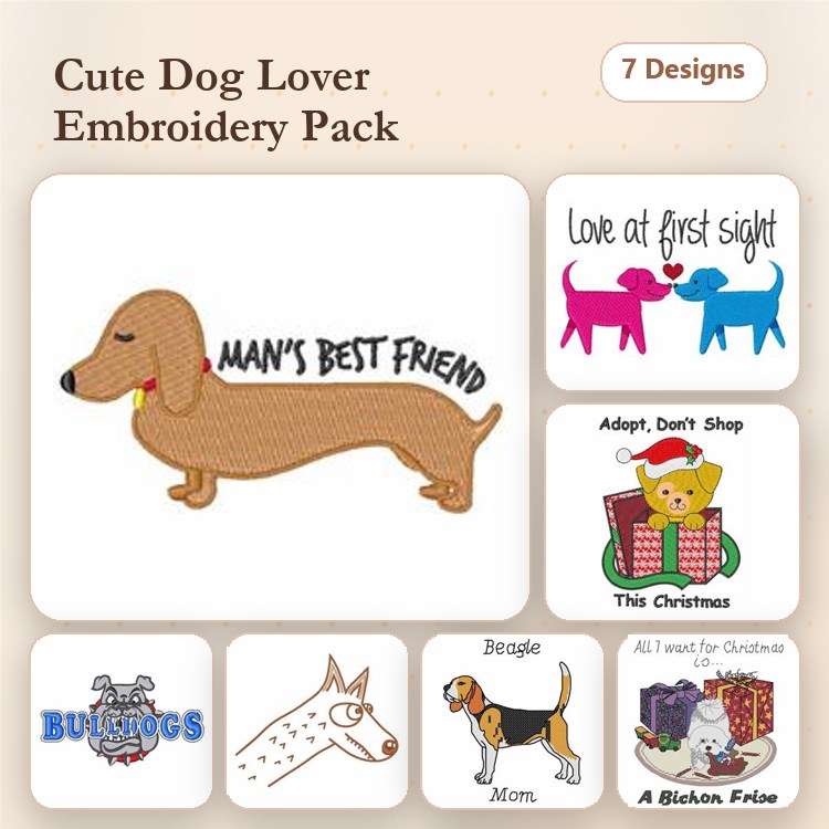 Dog Breed Embroidery Bundle – Beagle, Bichon Frise & More (7 Designs)