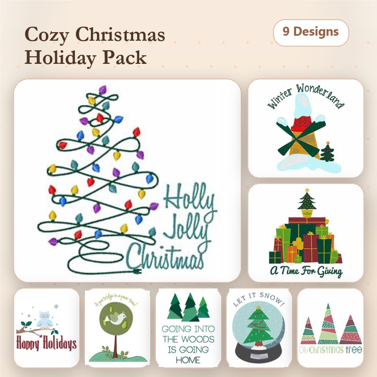 Christmas Tree & Winter Wonderland Embroidery Designs Bundle – Holly Jolly Christmas, Let It Snow & More (9 Designs)