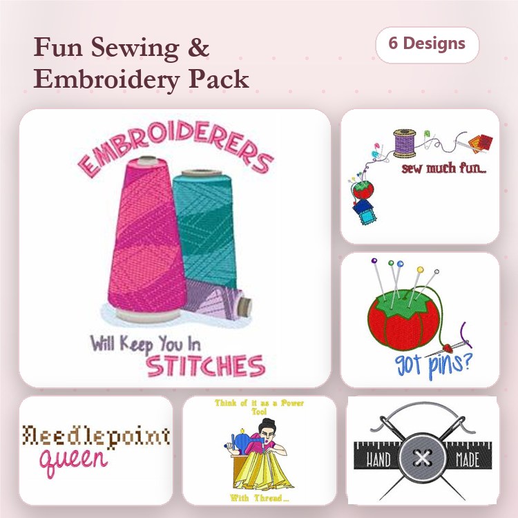 Sewing & Needlepoint Embroidery Designs Bundle – Embroidery Spools, Sew Much Fun, Needlepoint Queen & More (6 Designs)