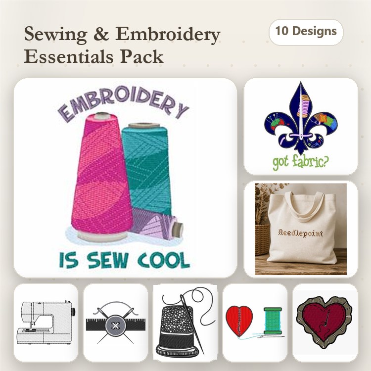 Sewing & Embroidery Embroidery Designs Bundle – Spools of Thread, Sewing Machine, Heart with Needle & More (10 Designs)