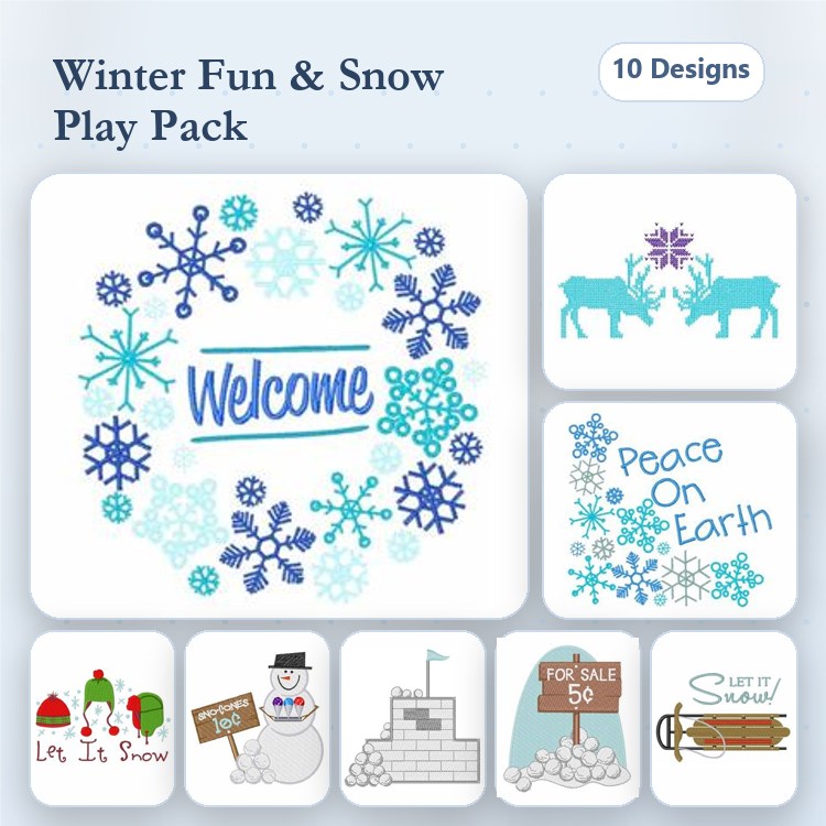 Winter Embroidery Designs Bundle – Welcome, Peace On Earth, Snowman & More (10 Designs)