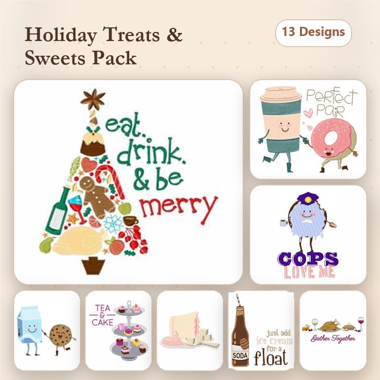 Thanksgiving & Fall Embroidery Bundle – Soda, Gingerbread & More (13 Designs)