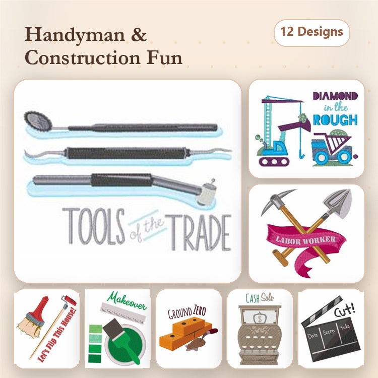 Handyman Tools Embroidery Bundle – Tools of the Trade, Construction Worker, Hammer & More (12 Designs)