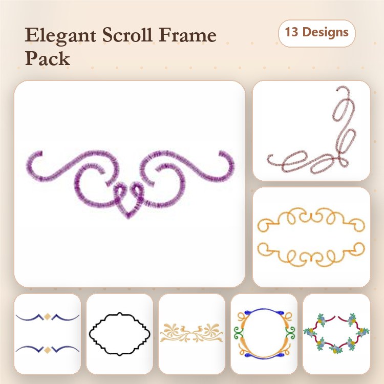 Elegant Scroll Frame Embroidery Designs Bundle – Elegant Scroll Frame 1, Elegant Scroll Frame 2, Elegant Scroll Frame 3 & More (13 Designs)