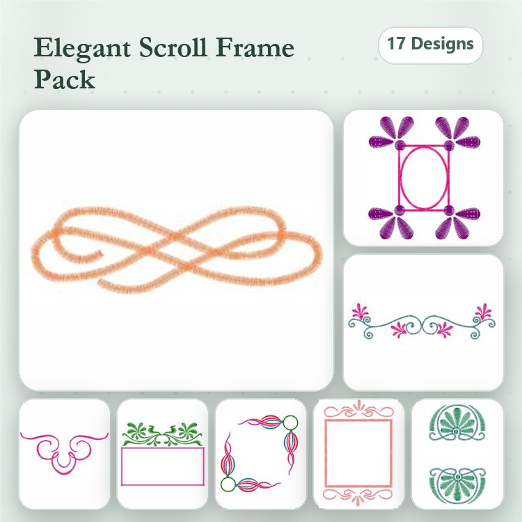 Elegant Scroll Frames Embroidery Bundle – Floral Border & Decorative Frame Options (17 Designs)