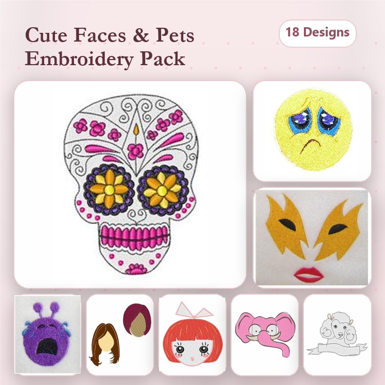 Emoji & Character Embroidery Bundle – Fun Faces (18 Designs)