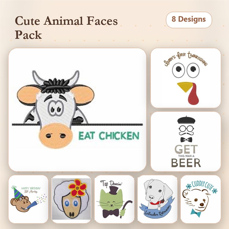 Animal Embroidery Bundle – Fun and Whimsical Designs (8 Designs)