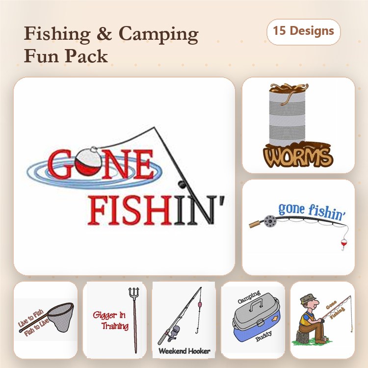 Fishing & Camping Embroidery Designs Bundle – Gone Fishin', Weekend Hooker, Fishing Gear & More (15 Designs)