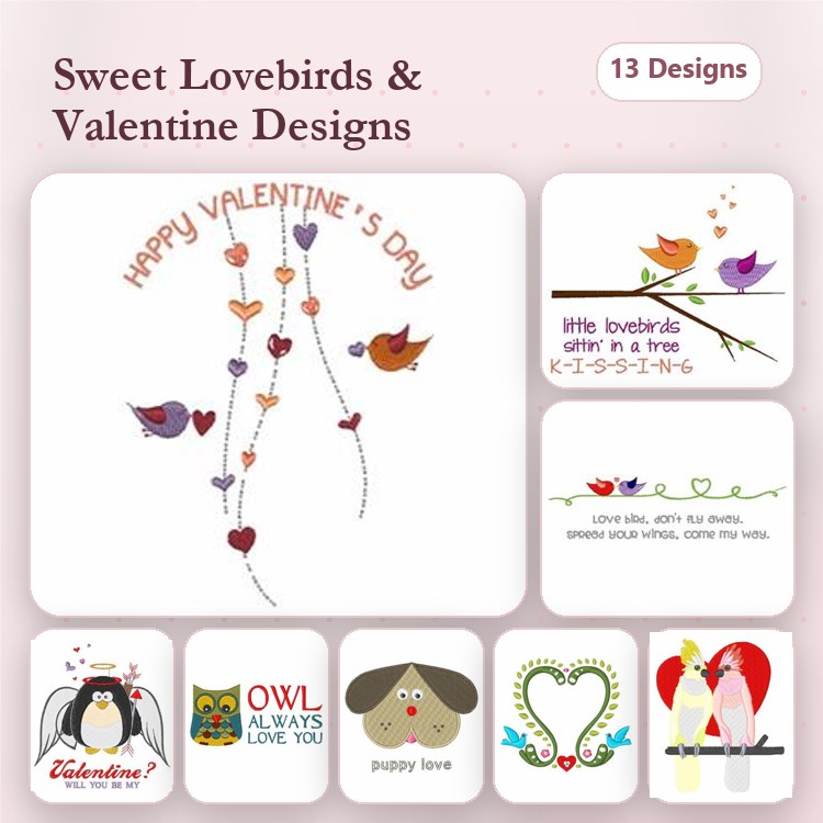 Doves & Cockatoos Embroidery Bundle – Friendship & Love Themes (13 Designs)
