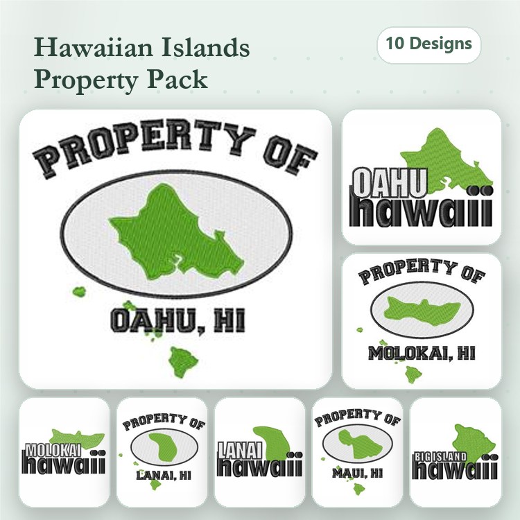 Hawaiian Islands Property Embroidery Bundle – Oahu, Maui, Molokai, Lanai & More (10 Designs)