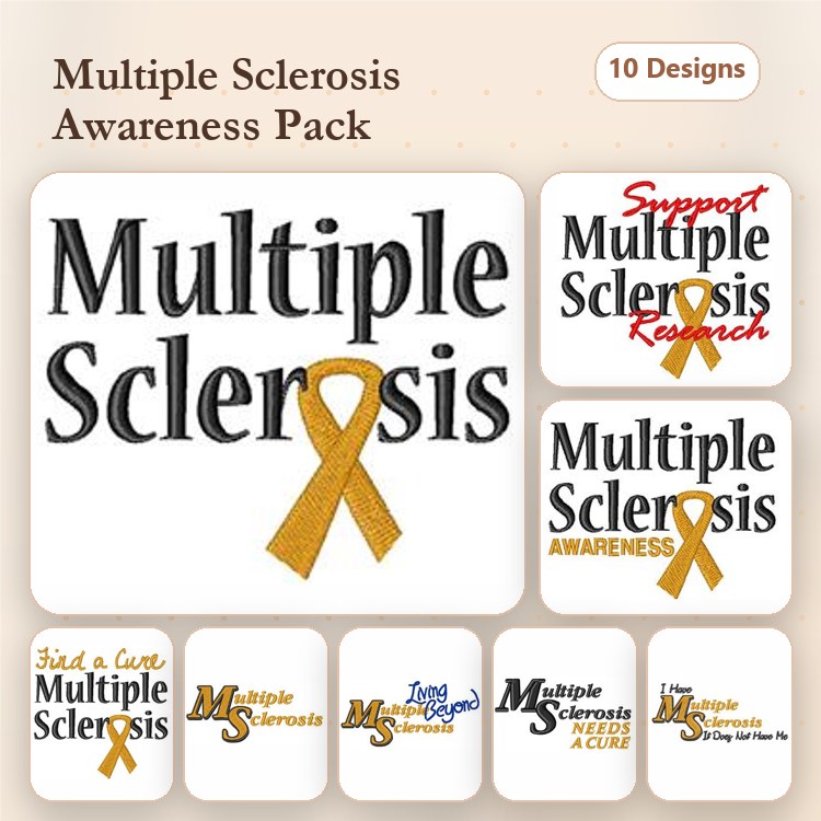 Multiple Sclerosis Awareness Embroidery Designs Bundle – Support Multiple Sclerosis Research, Find a Cure Multiple Sclerosis, & More (10 Designs)