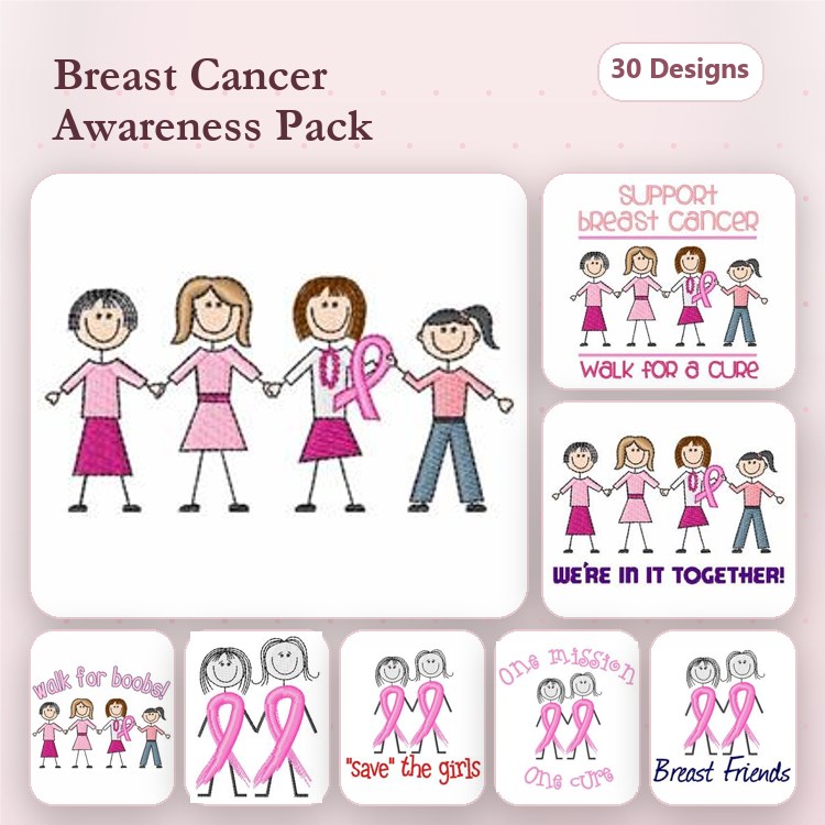 Breast Cancer Awareness Embroidery Designs Bundle – Breast Cancer Support Group, Walk for a Cure, & More (30 Designs)