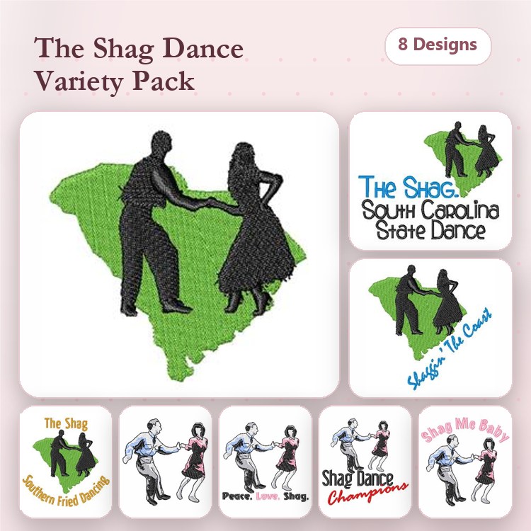 Shag Dance Embroidery Designs Bundle – Shag Dance Champion, Shag Me Baby, Shag Dancing Silhouettes & More (8 Designs)