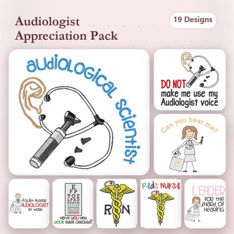 Audiologist Appreciation Embroidery Designs Bundle – Hear Me, Audiologist with Stethoscope, Heart & More (19 Designs)