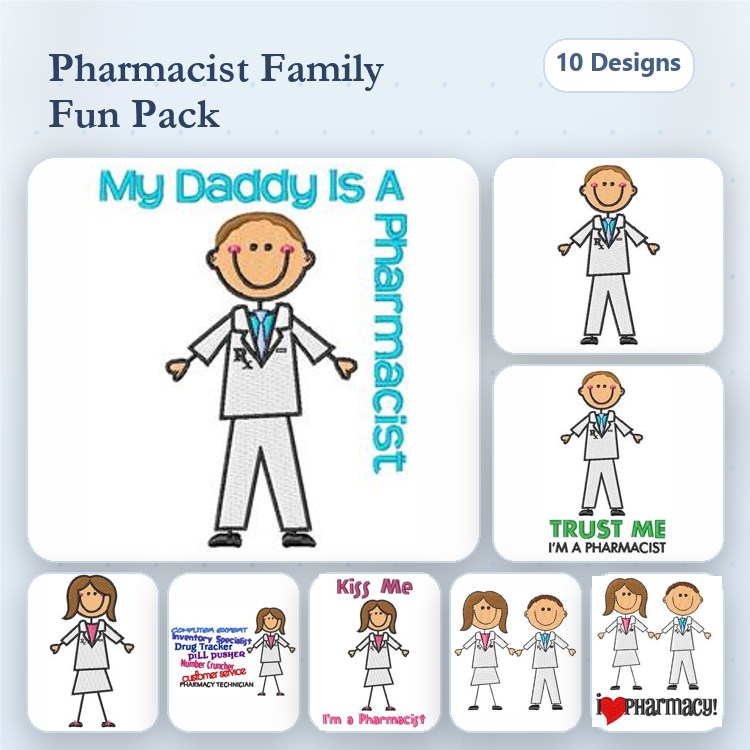 Pharmacist Embroidery Designs Bundle – My Daddy Is A Pharmacist, Trust Me I'm A Pharmacist & More (10 Designs)