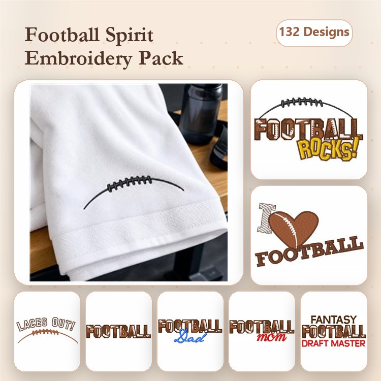 Football Embroidery Designs Bundle – Football Rocks!, I Love Football, Football Dad & More (132 Designs)