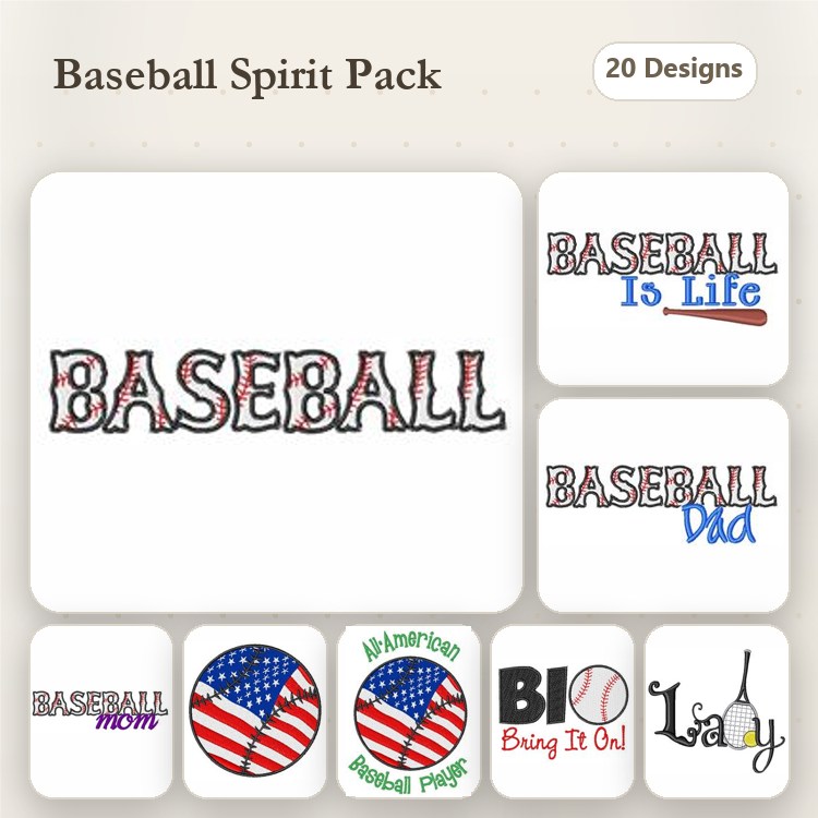 Baseball Spirit Embroidery Designs Bundle – BASEBALL, BASEBALL Dad, Lady & More (20 Designs)