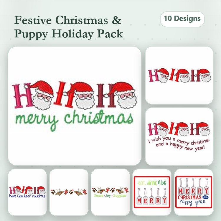 Santa Claus & Merry Christmas Embroidery Bundle – Holiday Greetings (10 Designs)