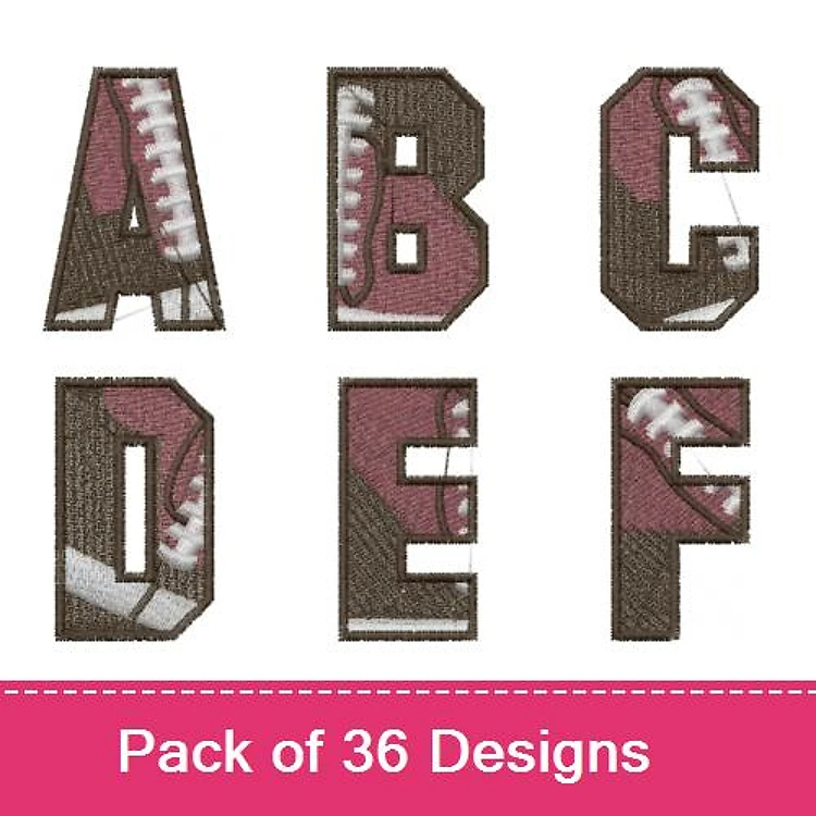Football-themed Alphabet Letters Embroidery Designs Bundle – A Letter with Football Stitching, B Letter with Football Stitching, C Letter with Football Stitching & More (36 Designs)