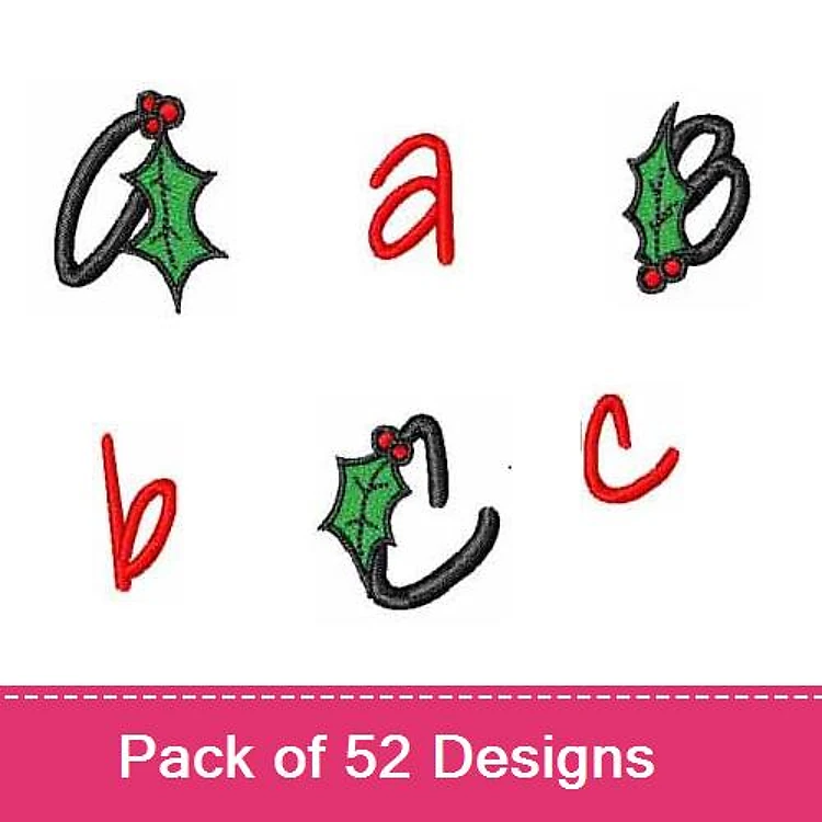 Holiday Alphabet Embroidery Designs Bundle – Holly Letter A, Holly Letter B, Holly Letter C & More (52 Designs)
