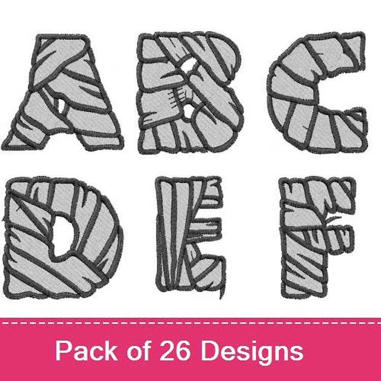 Mummy Alphabet Embroidery Designs Bundle – Mummy Letter A, B, C, D, E, F & More (26 Designs)
