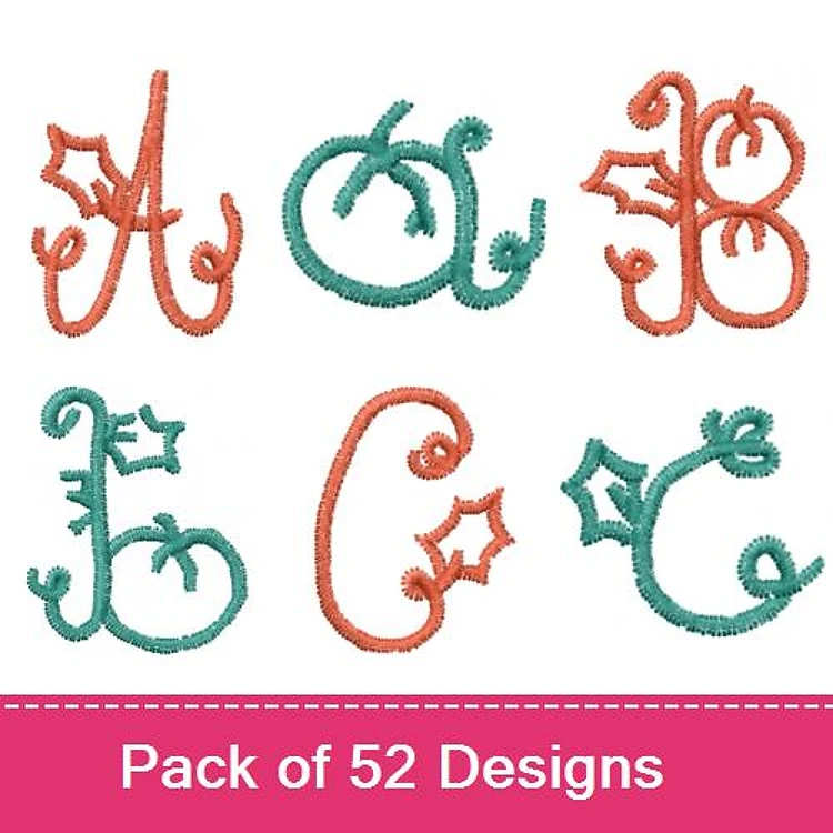 Decorative Letters with Foliage Embroidery Designs Bundle – Letter A, Letter B, Letter C & More (52 Designs)