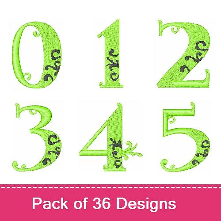 Decorative Numbers Embroidery Designs Bundle – 0 with Swirl, 1 with Swirl, 2 with Swirl & More (36 Designs)
