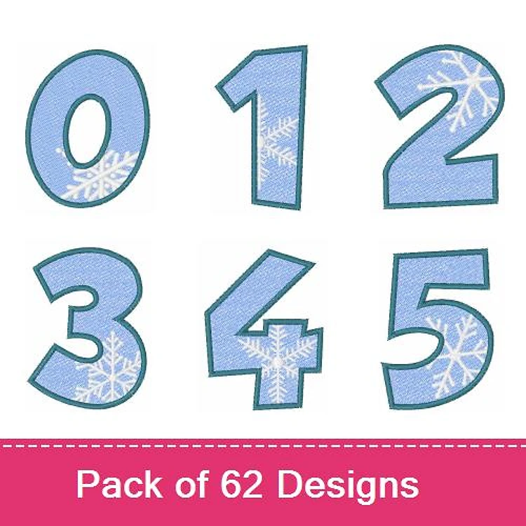 Applique Number Designs with Snowflakes Embroidery Bundle – Number 0, Number 1, Number 2 & More (62 Designs)