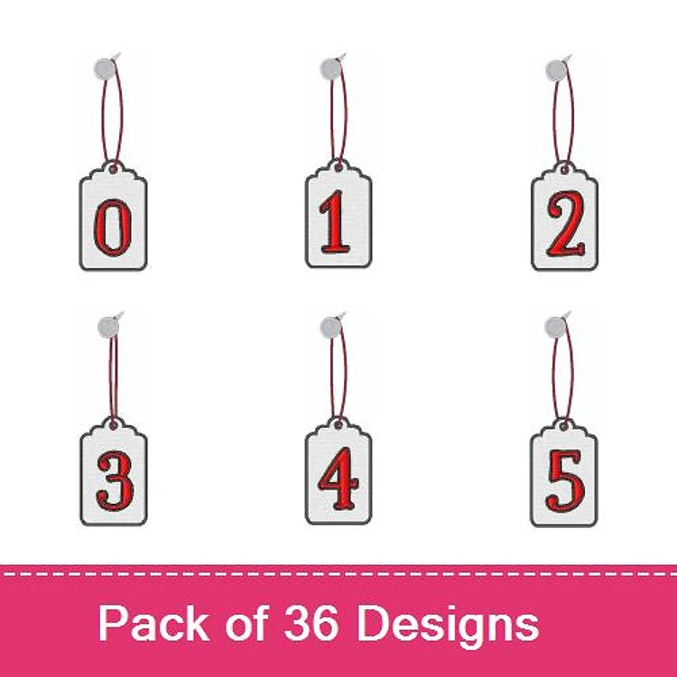 Key Fob Numbered Tag Embroidery Designs Bundle – Red Tags 0 to 5 & More (36 Designs)
