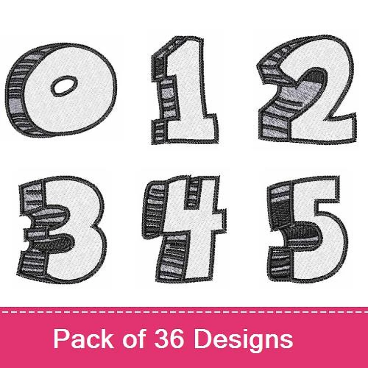 Standard Number Embroidery Bundle – Number 0, Number 1, Number 2, Number 3 & More (36 Designs)