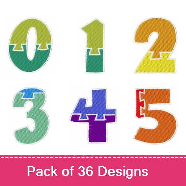 Applique Colorful Numbers Embroidery Bundle – Number 0, Number 1, Number 2 & More (36 Designs)