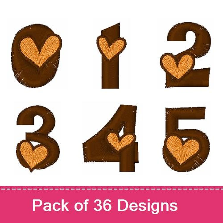 Numbered Hearts Embroidery Designs Bundle – 0 with Heart, 1 with Heart, 2 with Heart & More (36 Designs)
