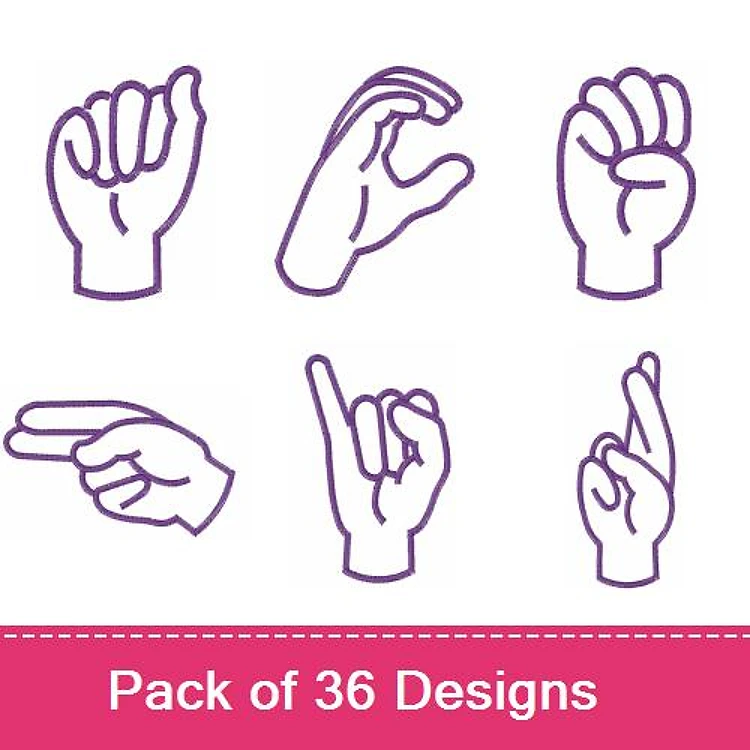 Hand Gesture Illustrations Embroidery Designs Bundle – Fist Gesture, Pointing Gesture, Open Hand Gesture & More (36 Designs)