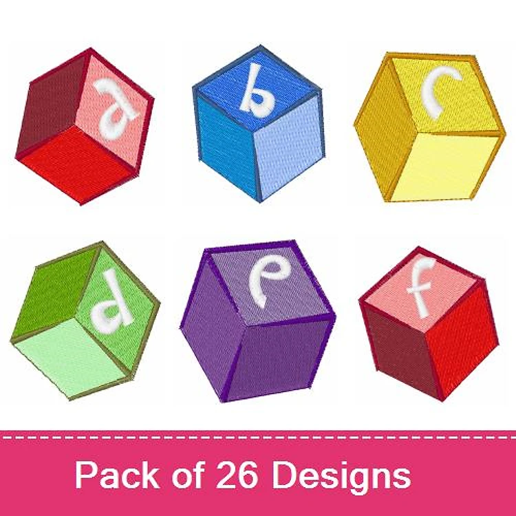 Alphabet Blocks Embroidery Designs Bundle – Red Alphabet Block A, Blue Alphabet Block B, Yellow Alphabet Block C & More (26 Designs)
