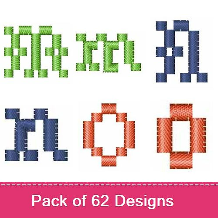 Geometric and Monogram Embroidery Designs Bundle – Green Block Letter A, Red Block Letter B, Blue Circular Frame & More (62 Designs)
